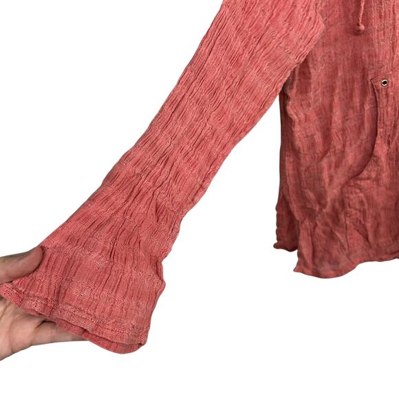 Boho Linen Gauze Hoodie Top Chico’s Rust Red Pullover Size 3 XL‎ - Picture 3 of 6